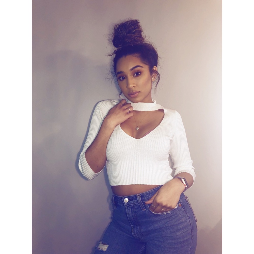 White Cut Out High Neck Shirt
